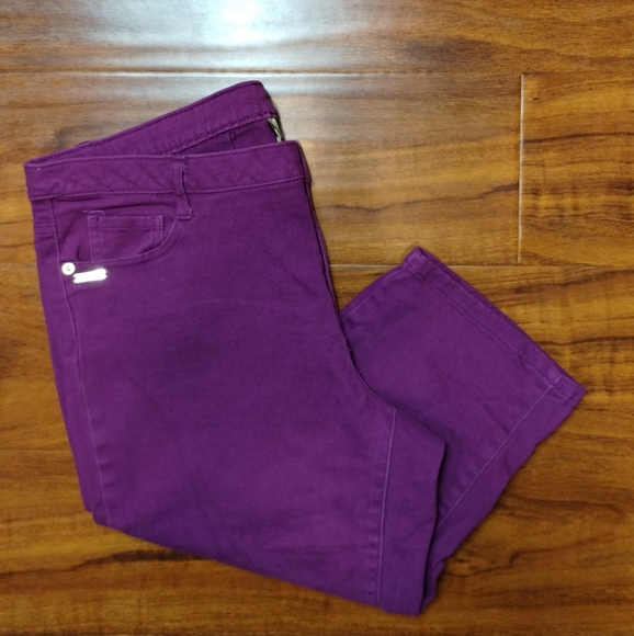 Miss Tina High Purple Waisted Cotton Cropped Jeans - Picture 2 of 12